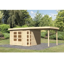 Gartenhaus Karibu Naomi 6 inkl. Anbaudach 2,4 m 558 x 331 cm natur