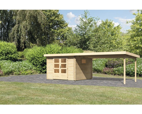 Gartenhaus Karibu Tossens 3 inkl. Anbaudach 4,4 m 680,5 x 297 cm natur