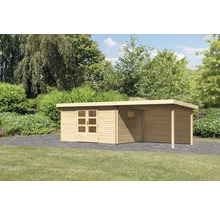 Gartenhaus Karibu Tossens 5 inkl. Anbaudach 3,3 m, Rückwand 706 x 333 cm natur