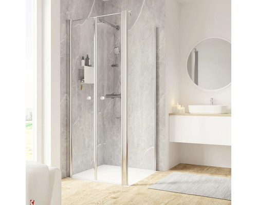 Porte de douche avec paroi latérale SCHULTE Garant 2.0 ExpressPlus 90 x 90 cm couleur du profilé chrome décor de vitre verre transparent avec verre antitache butée de porte à gauche butée de paroi latérale à droite