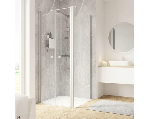 Porte de douche avec paroi latérale SCHULTE Garant 2.0 ExpressPlus 90 x 90 cm couleur du profilé aluminium décor de vitre verre transparent avec verre antitache butée de porte à gauche butée de paroi latérale à droite