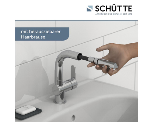 Waschtischarmatur mit ausziehbarer Brause und Hand