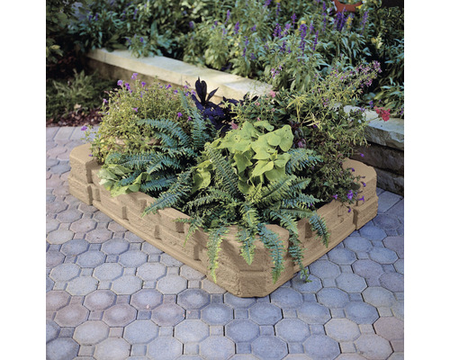 Beetbegrenzung aus Stein mit Pflanzen im Garten