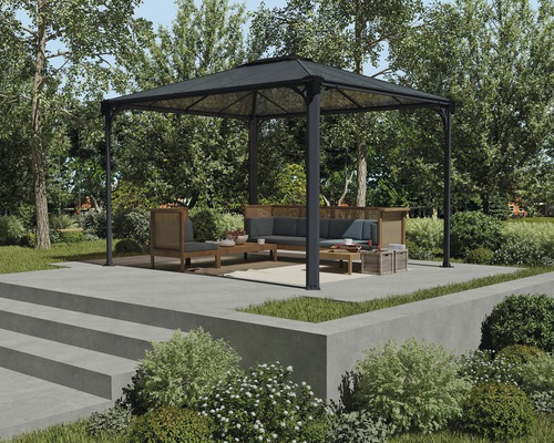 Pavillon Palram – Canopia Martinique 3600 Premium Garden Gazebo avec jeu de rideaux 360 x 295,5 cm anthracite