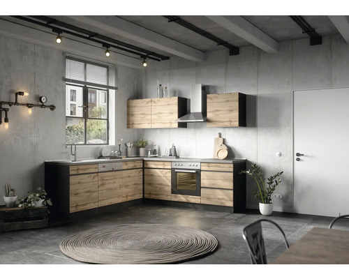 Held Möbel Winkelküche mit Geräten PISA 240 cm Frontfarbe wildeiche matt  Korpusfarbe graphit zerlegt - HORNBACH Luxemburg