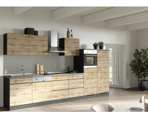 Held Möbel Küchenzeile mit Geräten PISA 360 cm Frontfarbe wildeiche matt  Korpusfarbe graphit zerlegt - HORNBACH Luxemburg