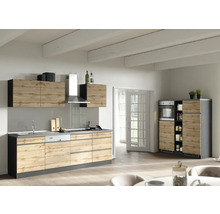 Bloc cuisine complète équipée Held Möbel PISA 390 cm façade chêne sauvage mate, corps graphite variante réversible démonté