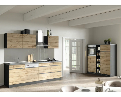 Held Möbel Küchenzeile mit Geräten PISA 390 cm Frontfarbe wildeiche matt  Korpusfarbe graphit zerlegt - HORNBACH Luxemburg