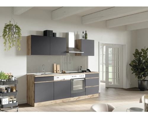 Held Möbel Küchenzeile mit Geräten PISA 240 cm grau matt zerlegt Variante reversibel