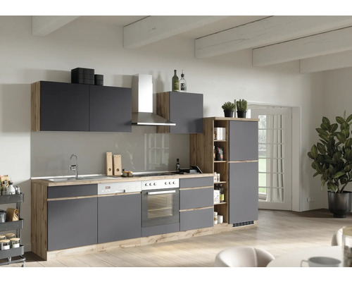 Luxemburg cm HORNBACH wildeiche Küchenzeile zerlegt - Möbel 330 grau Frontfarbe Held Korpusfarbe PISA Geräten matt mit