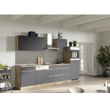 Bloc cuisine complète équipée Held Möbel PISA 300 cm façade gris mate, corps chêne sauvage variante réversible démonté