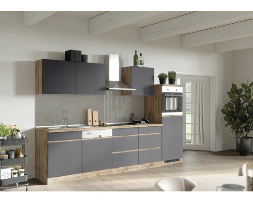 Held Möbel Küchenzeile mit Geräten PISA 300 cm grau matt zerlegt Variante reversibel