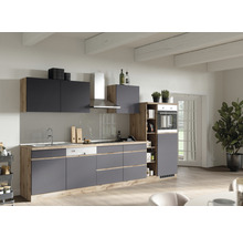 Bloc cuisine complète équipée Held Möbel PISA 330 cm façade gris mate, corps chêne sauvage variante réversible démonté