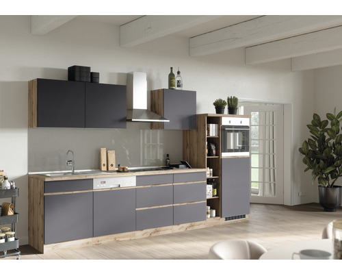 Held Möbel Küchenzeile mit Geräten PISA 330 cm grau matt zerlegt Variante reversibel