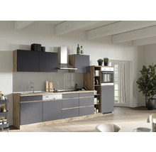 Bloc cuisine complète équipée Held Möbel PISA 330 cm façade gris mate, corps chêne sauvage variante réversible démonté