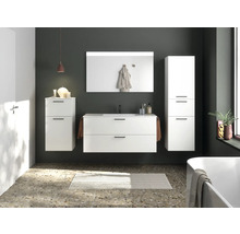 Modernes Badezimmer mit Waschtisch, Spiegelschrank und Hochschrank in Weiss