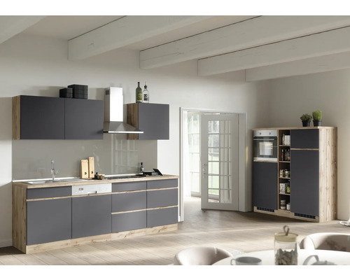 zerlegt HORNBACH Korpusfarbe Geräten grau wildeiche Luxemburg - Frontfarbe matt Held PISA Küchenzeile Möbel 390 cm mit