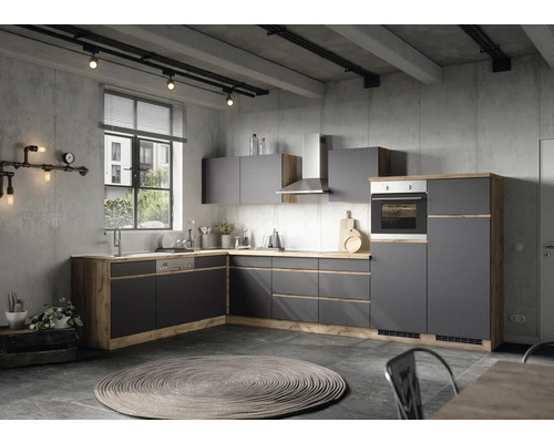 Held Möbel Winkelküche mit PISA - wildeiche matt Geräten Frontfarbe Korpusfarbe HORNBACH grau zerlegt Luxemburg cm 360