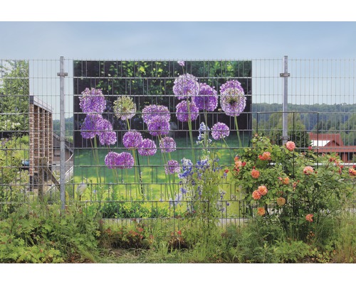 Gartenzaun mit dekorativer Zaunblende mit Blumenmuster