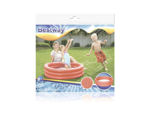 Bestway Planschbecken Verpackung mit spielenden Kindern im Garten