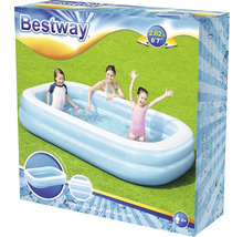 Verpackung eines Bestway Planschbeckens mit Personen im Wasser