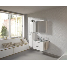 Modernes Badezimmer mit Waschbeckenunterschrank, Spiegelschrank und Hochschrank