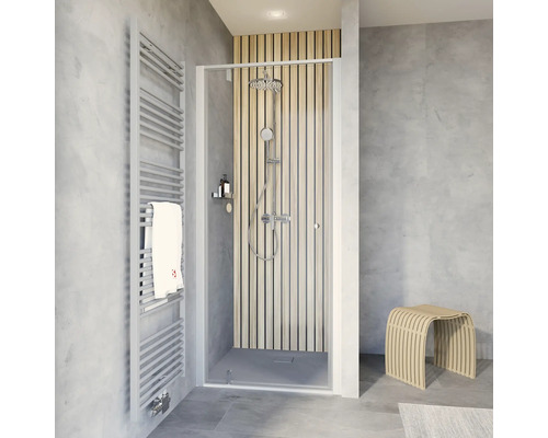 Porte de douche dans niche SCHULTE 80 cm couleur du profilé aluminium décor de vitre verre transparent