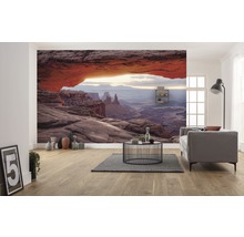 Salon avec papier peint photo paysage d''arche rocheuse