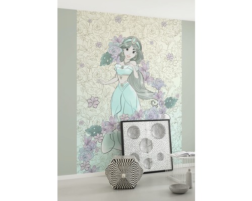 Zimmer mit Disney Prinzessin Jasmine Fototapete mit Blumenmuster.