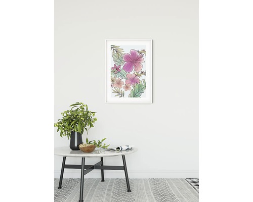 Image de fleurs décorative encadrée sur un mur