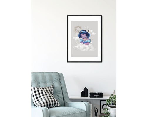 Image encadrée avec une représentation de princesse de dessin animé au-dessus des nuages