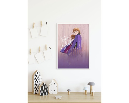 Gerahmtes Bild von Anna aus dem Film Die Eiskönigin mit dem Schriftzug True to myself