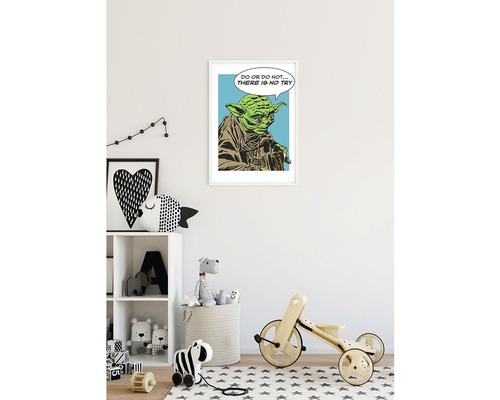 Gerahmtes Yoda-Poster mit dem Zitat: Tue es oder tue es nicht, es gibt kein Versuchen