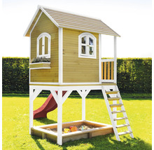 Maisonnette en bois avec bac à sable, toboggan et échelle pour enfants