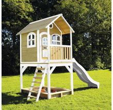 Maisonnette en bois avec toboggan, échelle et bac à sable pour le jardin