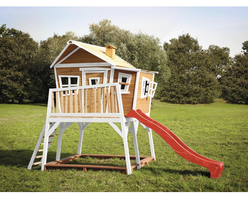 Cabane de jeux sur pilotis axi Max 432 x 193 bois marron contenant toboggan