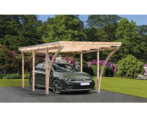 Carport simple Liberty avec panneaux de toiture en aluminium et 2 arches 304 x 510 cm naturel