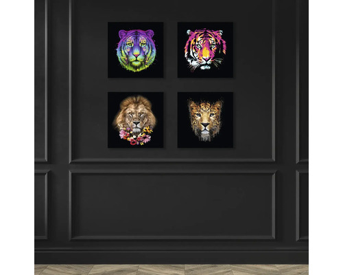 Décoration murale avec quatre images d''animaux : tigre, lion et léopard