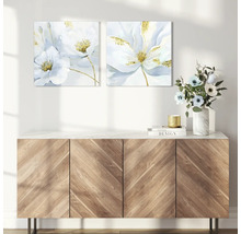 Dekoratives Arrangement mit zwei Blumenbildern, Sideboard, Vase und Dekoration