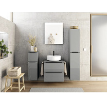 Badmöbel-Set NOBILIA Programm 3 BxHxT 61 x 169,1 x 48,7 cm Frontfarbe grau hochglanz mit Aufsatz-Waschtisch weiß und Spiegel mit LED-Beleuchtung Griffleiste schwarz 333