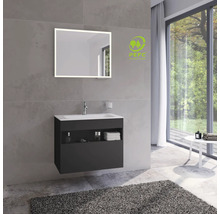 Salle de bain avec meuble sous-vasque, miroir et label PEFC