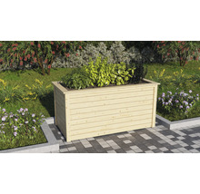 Jardinière en bois dans un jardin avec des plantes