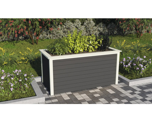 Jardinière surélevée classique Karibu 2 173x89x82 cm gris terre cuite Jardinière en plastique avec des plantes dans le jardin.
