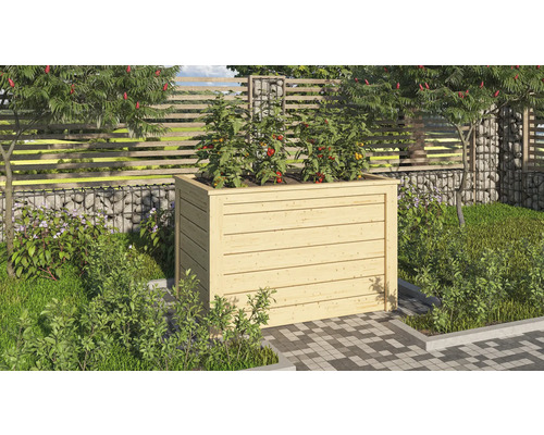 Jardinière surélevée classique Karibu 0 98x65x62 cm naturel Jardinière en bois avec plants de tomates dans le jardin