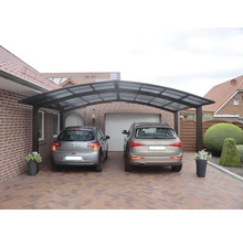 Double carport en aluminium avec deux voitures garées