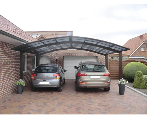 Carport double Ximax Portoforte type 60 version M aluminium anodisé 542,3 x 495,4 cm marron mat