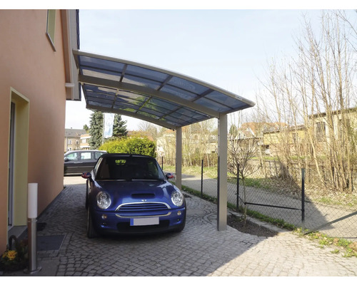 Carport simple Ximax Portoforte type 60 aluminium anodisé largeur spéciale XS 240,5 x 495,4 cm au look inox