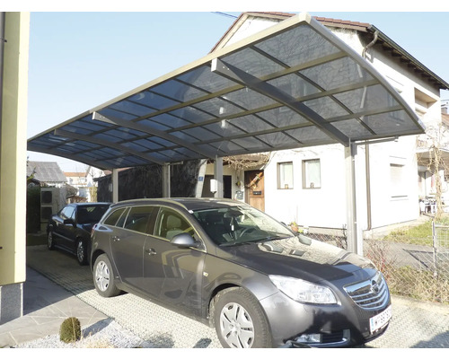 Carport double Ximax Porteforte type 60 Tandem aluminium anodisé 270,4 x 982,6 cm au look inox