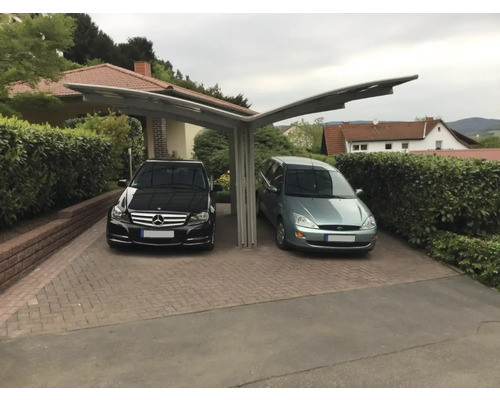 Carport double Ximax Portoforte type 60 version Y aluminium anodisé 543 x 495,4 cm au look inox