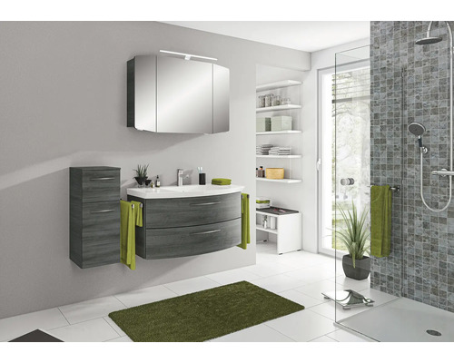 Set meubles salle de bains Pelipal Sunline 104 lxhxp 131 x 200 x 50,5 cm couleur de façade graphite structure transversale 4 pièces av. vasque en marbre minéral blanc et meuble sous vasque armoire de toilette av. éclairage LED meuble bas